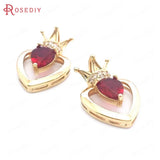 10PCS 14x21MM Champagne Brass Zircon Glass Crown Heart Charms Pendants