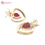 10PCS 14x21MM Champagne Brass Zircon Glass Crown Heart Charms Pendants
