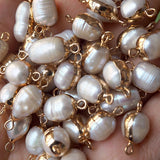 10PCS Natural Freshwater Pearl Pendants Gilt Rim Beads DIY Jewelry Accessories