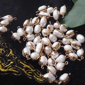 10PCS Natural Freshwater Pearl Pendants Gilt Rim Beads DIY Jewelry Accessories