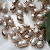 10PCS Natural Freshwater Pearl Pendants Gilt Rim Beads DIY Jewelry Accessories