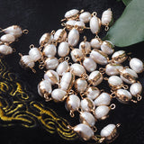10PCS Natural Freshwater Pearl Pendants Gilt Rim Beads DIY Jewelry Accessories