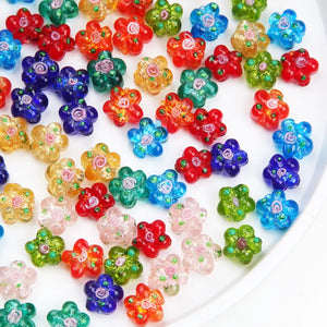 10PCS 15mm Flower Shape Glass Beads Pendant for Jewelry Making Supplies