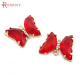 10PCS Champagne Brass Zircon Glass Butterfly Charms Pendants