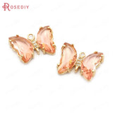 10PCS Champagne Brass Zircon Glass Butterfly Charms Pendants