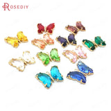 10PCS Champagne Brass Zircon Glass Butterfly Charms Pendants