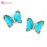 10PCS Champagne Brass Zircon Glass Butterfly Charms Pendants