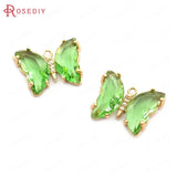 10PCS Champagne Brass Zircon Glass Butterfly Charms Pendants