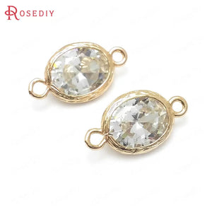 10PCS Champagne Zircon Oval Connect Charms Pendants