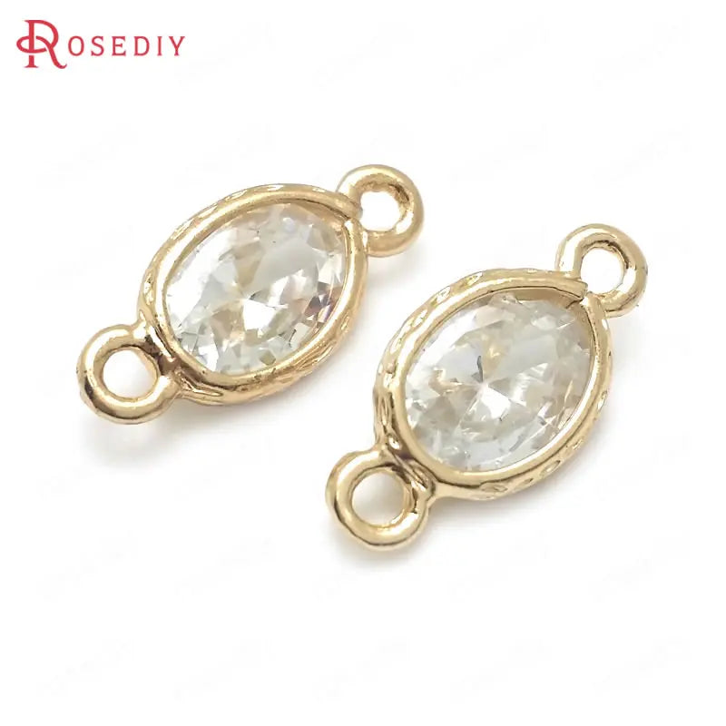 10PCS Champagne Zircon Oval Connect Charms Pendants