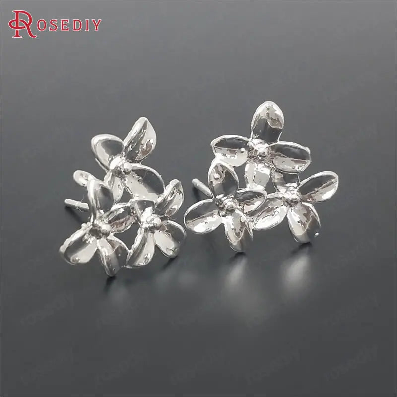 10PCS 16x14MM Brass Flower Stud Earrings Pins Jewelry Making