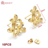 10PCS 16x14MM Brass Flower Stud Earrings Pins Jewelry Making