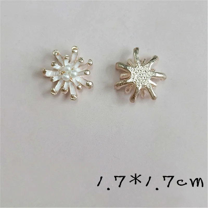 10PCS 17mm Metal Alloy KC Crystal Pearl Flowers Connectors Charm DIY Hair Access