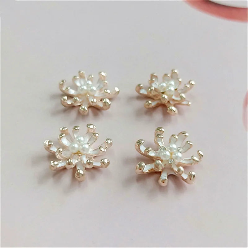 10PCS 17mm Metal Alloy KC Crystal Pearl Flowers Connectors Charm DIY Hair Access
