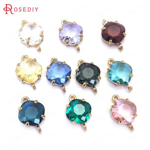 10PCS High Champagne Brass Glass 2 Holes Square Connect Charms Pendants