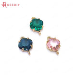 10PCS High Champagne Brass Glass 2 Holes Square Connect Charms Pendants