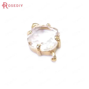 10PCS High Champagne Brass Glass 2 Holes Square Connect Charms Pendants
