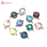 10PCS High Champagne Brass Glass 2 Holes Square Connect Charms Pendants