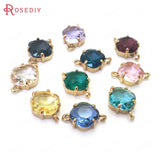 10PCS High Champagne Brass Glass 2 Holes Square Connect Charms Pendants