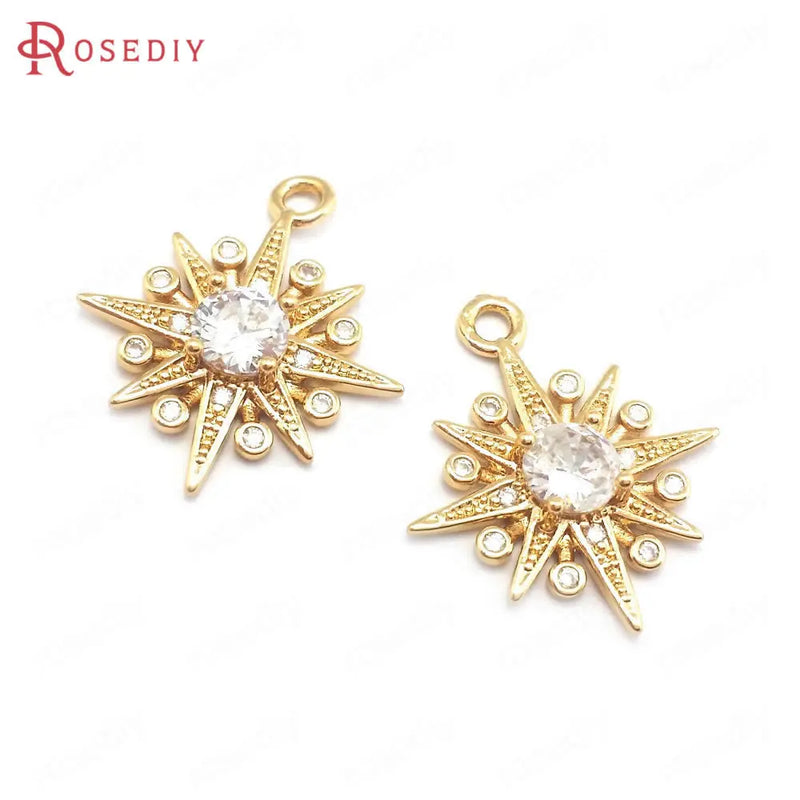 10PCS 17x20MM Champagne Brass Zircon Star Charms Pendants