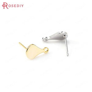 10PCS 18*13MM 24K Brass Drop Stud Earrings Pins DIY Jewelry Findings