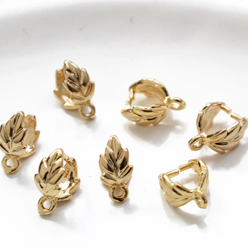 10PCS 18K Gold Plated Leaf-Shaped Melon Seed Buckle for DIY Bracelet Necklace