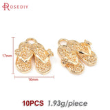 10PCS 18K Brass Slippers Charms Pendants for Jewelry Making