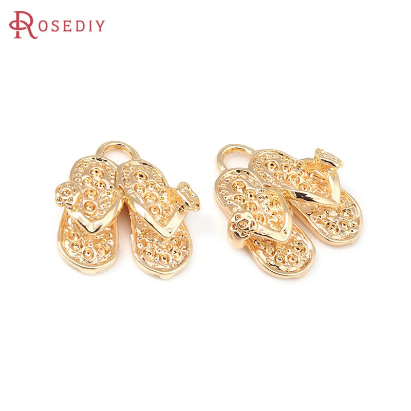 10PCS 18K Brass Slippers Charms Pendants for Jewelry Making