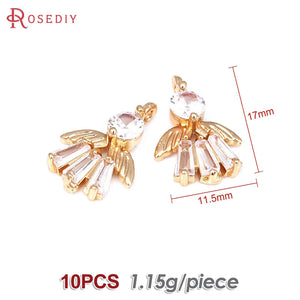 10PCS 18K Brass Zircon Angel Charms Pendants for Jewelry Making