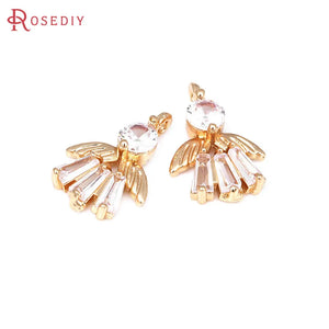 10PCS 18K Brass Zircon Angel Charms Pendants for Jewelry Making
