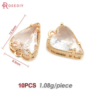 10PCS 18K Brass Glass Heart Charms Jewelry Making Necklace Earrings