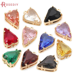 10PCS 18K Brass Glass Heart Charms Jewelry Making Necklace Earrings
