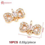 10PCS 18K Brass Zircon Bow-Knot Connect Charms Pendants DIY Jewelry