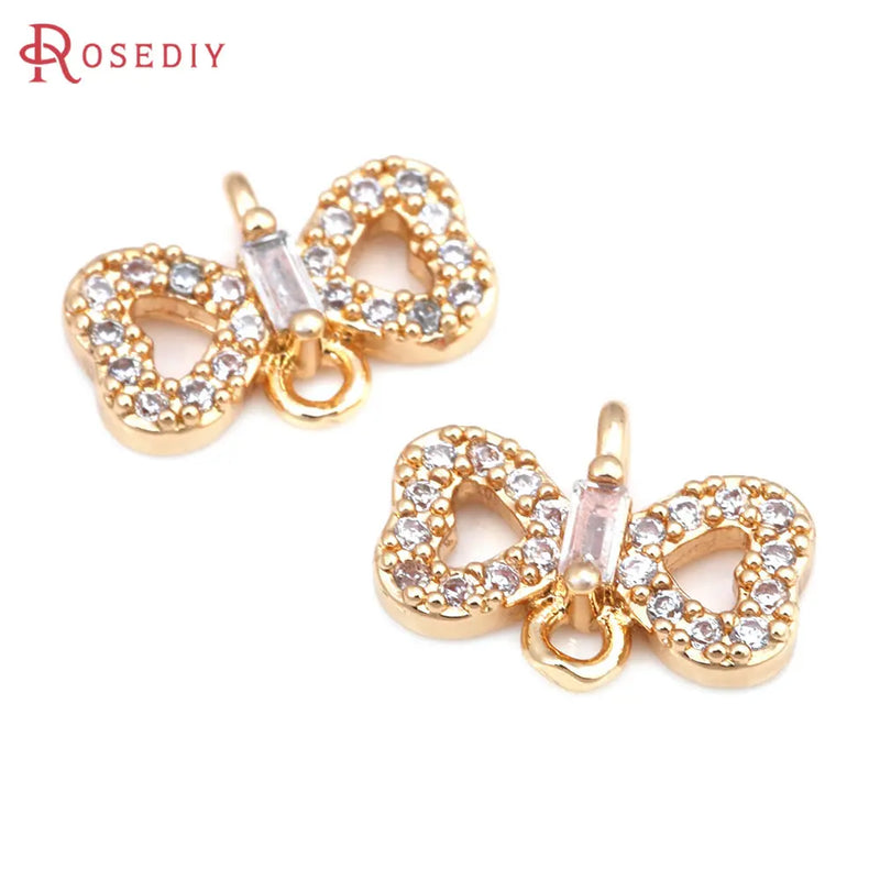 10PCS 18K Brass Zircon Bow-Knot Connect Charms Pendants DIY Jewelry