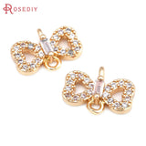10PCS 18K Brass Zircon Bow-Knot Connect Charms Pendants DIY Jewelry