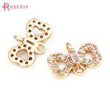 10PCS 18K Brass Zircon Bow-Knot Connect Charms Pendants DIY Jewelry