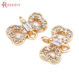 10PCS 18K Brass Zircon Bow-Knot Connect Charms Pendants DIY Jewelry