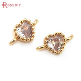 10PCS 18K Brass/Zircon Heart Connect Charms Pendants DIY Jewelry Making