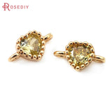 10PCS 18K Brass/Zircon Heart Connect Charms Pendants DIY Jewelry Making