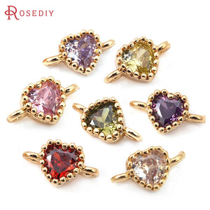 10PCS 18K Brass/Zircon Heart Connect Charms Pendants DIY Jewelry Making