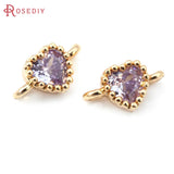 10PCS 18K Brass/Zircon Heart Connect Charms Pendants DIY Jewelry Making