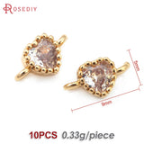 10PCS 18K Brass/Zircon Heart Connect Charms Pendants DIY Jewelry Making
