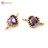 10PCS 18K Brass/Zircon Heart Connect Charms Pendants DIY Jewelry Making