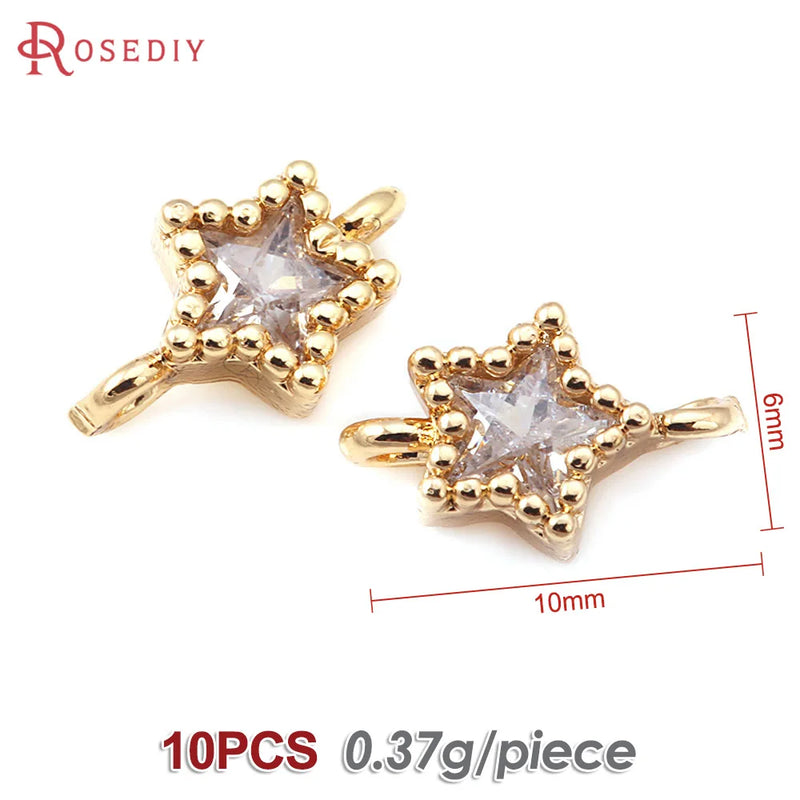 10PCS 18K Brass Zircon Star Charms Pendants DIY Jewelry Making Accessories