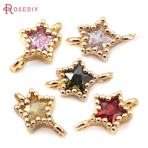 10PCS 18K Brass Zircon Star Charms Pendants DIY Jewelry Making Accessories