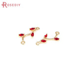 10PCS 18K Brass Zircon 2 Holes Tree Leaf Connect Charms for Earrings