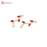 10PCS 18K Brass Zircon 2 Holes Tree Leaf Connect Charms for Earrings