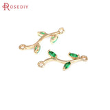 10PCS 18K Brass Zircon 2 Holes Tree Leaf Connect Charms for Earrings