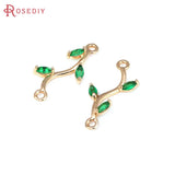10PCS 18K Brass Zircon 2 Holes Tree Leaf Connect Charms for Earrings