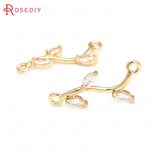 10PCS 18K Brass Zircon 2 Holes Tree Leaf Connect Charms for Earrings